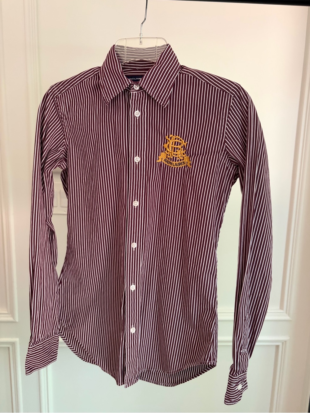 Ralph Lauren Sport - Striped Maroon Button-Up Shirt with Embroidered Crest Sz 2